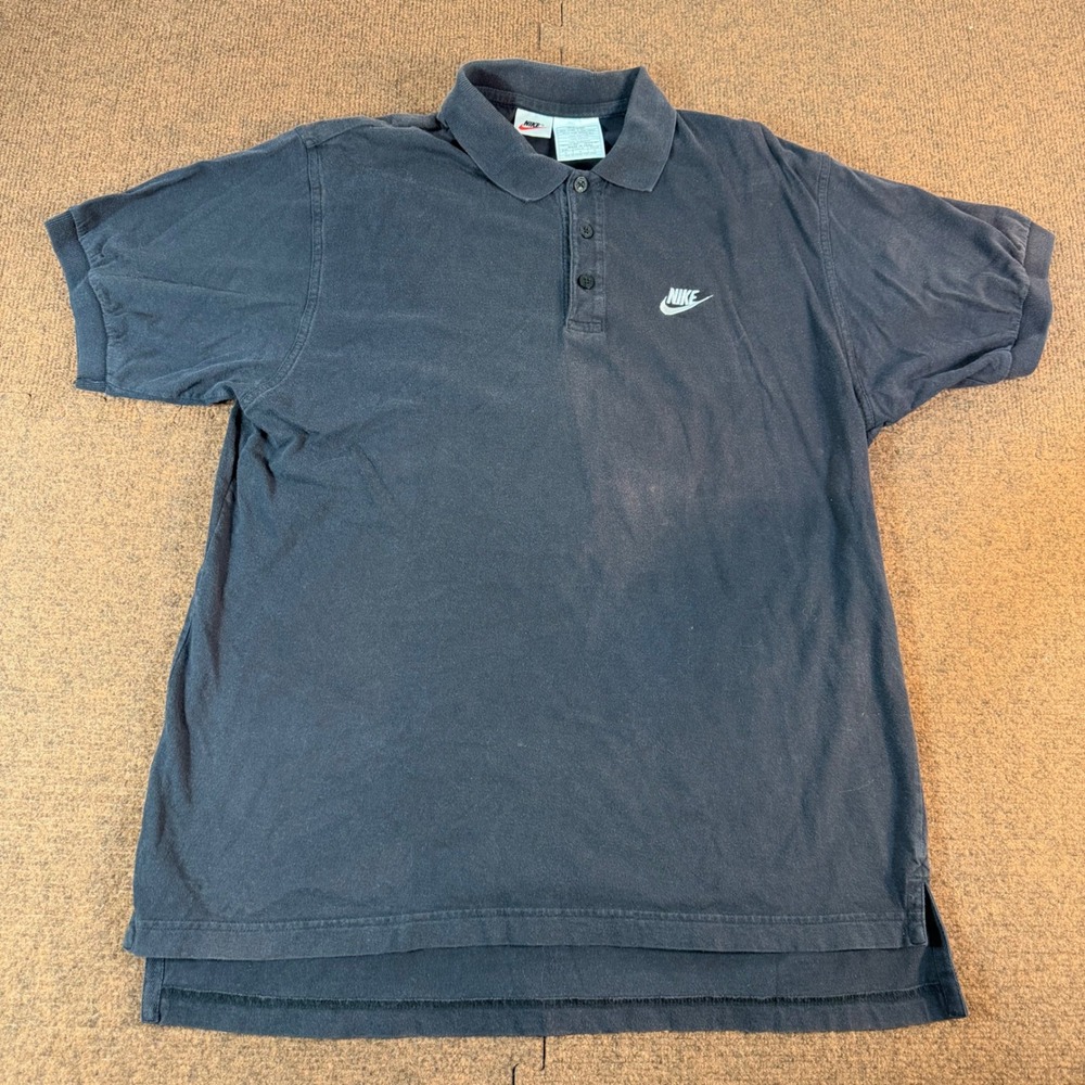 Nike Polo Shirt Mens Medium Black Short Sleeve Embroidered Swoosh Cotton 3025